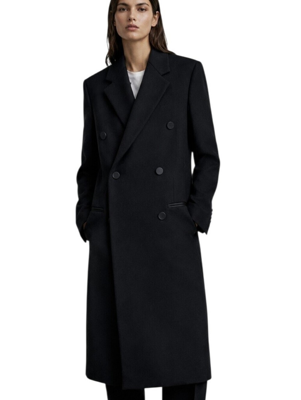 NWT Helmut Lang Double Breasted Wool Silk Coat Women 8 Black